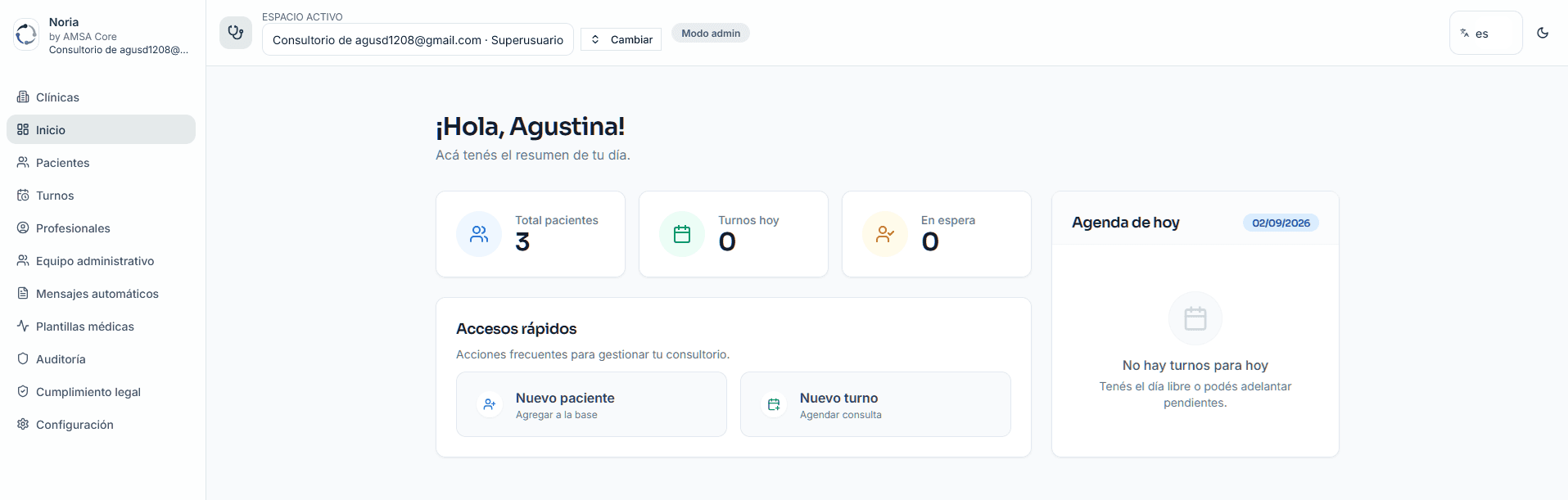 Vista de la plataforma Noria: Dashboard y gestión integral